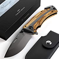 BERGKVIST® navaja de bolsillo K29 Titanium 3-en-1 navaja plegable I navajas de albacete con mango de madera I Cuchillo…